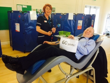 Graham donating his 60th pint of blood. 